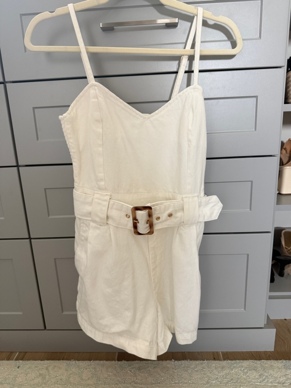 Show Me Your MuMu White Denim Sleeveless Belted Romper - Picture 2 of 4